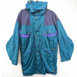 Nordica Classics Vintage Ski‎ Jacket Teal Purple Color Block Hooded Size XL